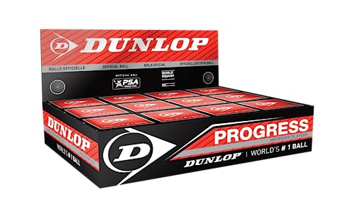 Dunlop Squashbälle Progress rot, 12 Stück, für Freizeit- und Hobbyspieler – Speed mittelschnell von DUNLOP