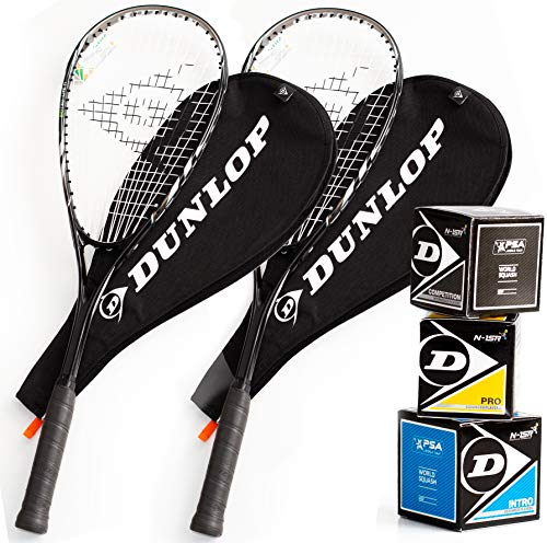Dunlop Squashset: 2X Squashschläger BIOTEC LITE TI Silver Deluxe + 2X Schlägerhülle + 3 hochwertige Bälle Dunlop Squashset: 2X Squashschläger BIOTEC LITE TI Silver Deluxe + 2X Schlägerhülle + 3 hochwertige Bälle von Dunlop Sports
