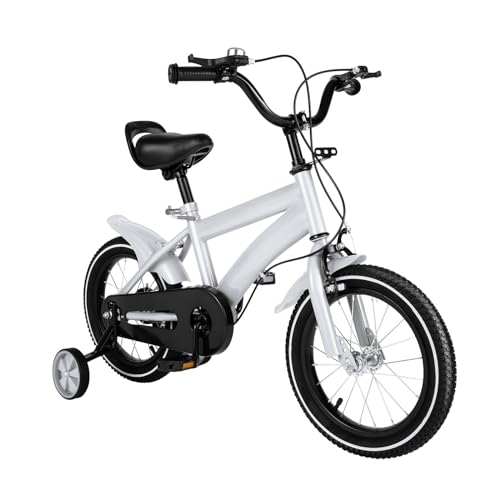 Duoruameng 14 Zoll Kinderfahrrad Tretfahrrad Outdoor Sportlich Kinderfahrrad mit Stützrädern Höhenverstellbar Kinder Fahrrad für 3-6 Jahre (Weiß) von Duoruameng