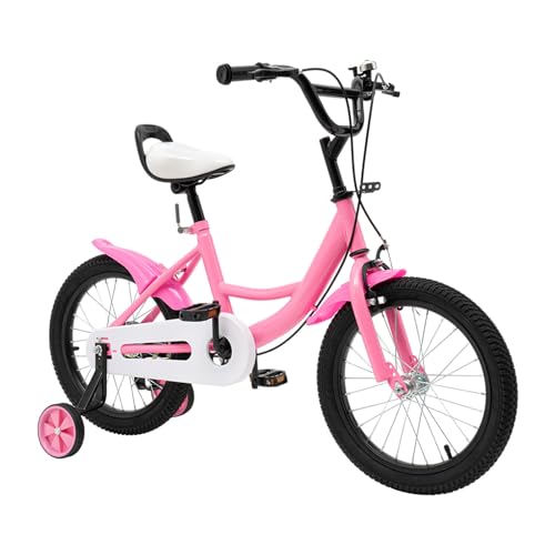 Duoruameng 16 Zoll Kinderfahrrad mit Stützrädern für Kinder von 5-8 Jahren Fahrrad höhenverstellbar mit dreibeinigen Stützrädern (rosa) von Duoruameng