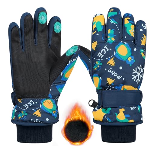 Durio Skihandschuhe Kinder Wasserdicht Winter Schneehandschuhe PU Palme für Outdoor Sport Navy 7-9 Jahre von Durio