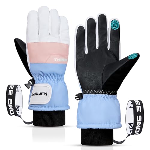 Durio Handschuhe Winter - Touchscreen Skihandschuhe Herren Damen Fahrradhandschuhe Motorrad Handschuhe Blau-Rosa-Weiß M von Durio