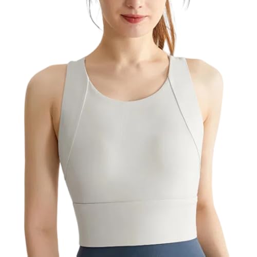 Duyifan Haltungs-BH, Damen-Sport-Yoga-Fitness-Lauf-BH, hoher Halsausschnitt, bügellos, gepolstert, rückenstützender BH, Sport-BH für Damen, Workout, bauchfrei, Tank-Top (L,White) von Duyifan