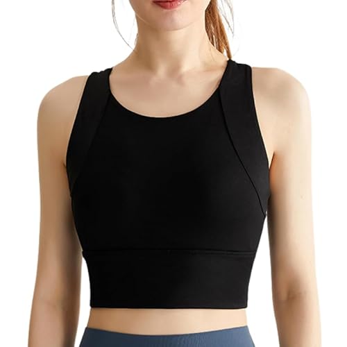 Duyifan Haltungs-BH, Damen-Sport-Yoga-Fitness-Lauf-BH, hoher Halsausschnitt, bügellos, gepolstert, rückenstützender BH, Sport-BH für Damen, Workout, bauchfrei, Tank-Top (XL,Black) von Duyifan