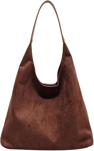 Wildleder Handtasche Damen, Retro Wildleder Schultertasche, Damen Gross Tragetasche, Shopper Tasche Hobo Bag Slouchy Bag (Coffee) von Duyifan