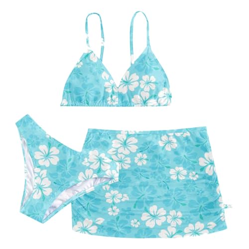 Bikinis Für Mädchen, Mädchen Bikini Set mit Rock 3 Teilig Teenager Bademode Modisch Kinder Badebekleidung mit Blumenmuster Schwimmanzug Badeanzug Gepolstert für 140-170cm von Dwevkeful