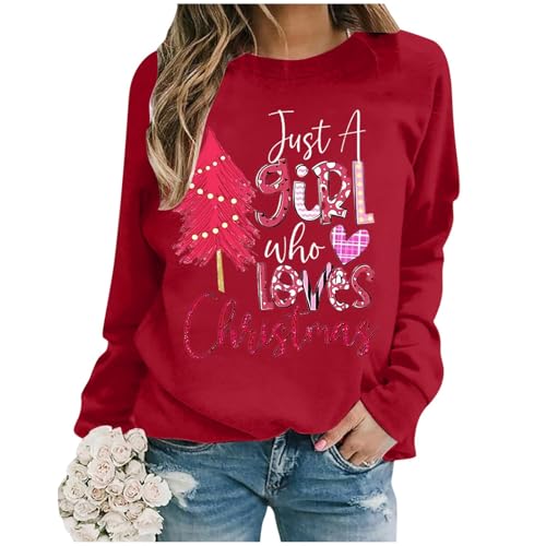 Damen Pullover Warm Sweatshirt Weihnachtspullover Casual Langarm Langarmshirt Weihnachtspulli ohne Kapuze Weihnachten Lustig Hoodie Pullover von Dwevkeful