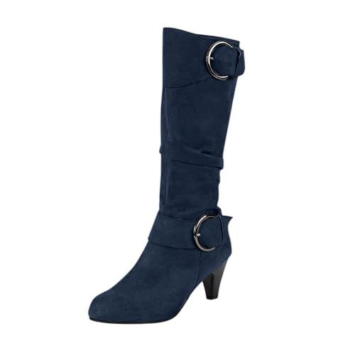 Damen Winterstiefel Größe 39, Damen Spitz mit Schnalle Halbstiefel Winterstiefel Gefüttert Bequemer Elegant Westernstiefel mit Absatz Halbhohe Leicht Wildleder Schlupfstiefel von Dwevkeful