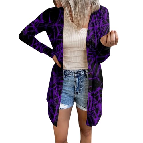 Dwevkeful Cent Artikel Halloween Kostüm Strickjacke Damen Lang Baumwolle Elegant Blusenjacke Kurzjacke Langarm Karneval Weich Cardigan Open Front Leicht Festlich Häkeljacke Jäckchen A02 Dark Purple M von Dwevkeful