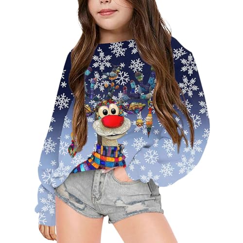 Dwevkeful Kinder Sweatshirt Mädchen, Pullover Mädchen ohne Kapuze Warm Strickpullover Weihnachten Langarmshirt Weihnachtspullover Mädchen Weich Hochwertige Weihnachtspulli Sweatshirt von Dwevkeful