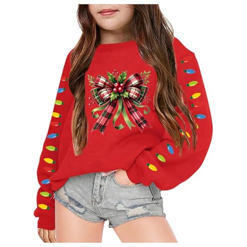 Dwevkeful Weihnachtsoutfit Baby Mädchen, Pullover Teenager Mädchen Weihnachten Mädchen Langarmshirt Hochwertige Warm Strickpullover Weihnachtspullover Weich ohne Kapuze Sweatshirt Weihnachtspulli von Dwevkeful