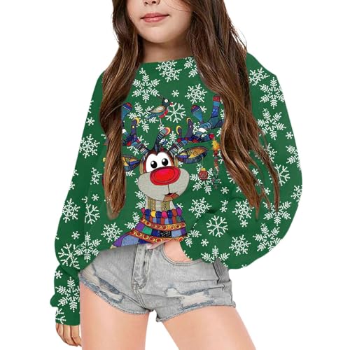 Dwevkeful Weihnachtspullover Kinder Gr 128, Pullover Teenager Mädchen ohne Kapuze Weihnachtspullover Langarmshirt Hochwertige Warm Mädchen Strickpullover Weich Weihnachten Sweatshirt Weihnachtspulli von Dwevkeful