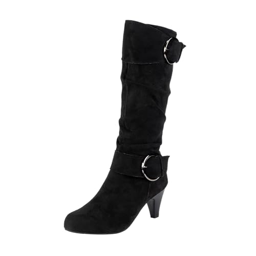 Flache Stiefeletten, Damen mit Absatz Wildleder mit Schnalle Halbstiefel Westernstiefel Spitz Bequemer Leicht Schlupfstiefel Gefüttert Halbhohe Elegant Winterstiefel von Dwevkeful