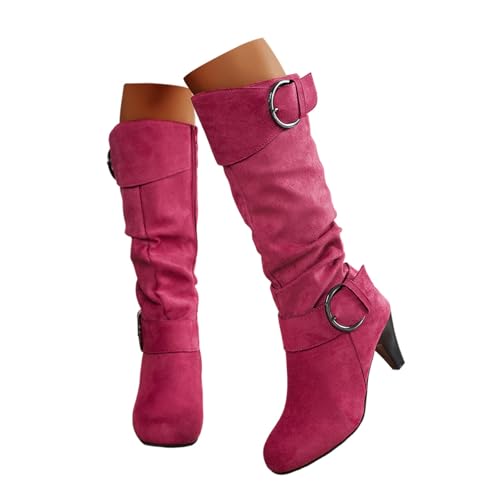 Gummistiefel Halbstiefel Damen, Winterstiefel Damen Wildleder Elegant Schlupfstiefel Winterstiefel Halbhohe Leicht Bequemer Halbstiefel mit Absatz Spitz mit Schnalle Gefüttert Westernstiefel von Dwevkeful