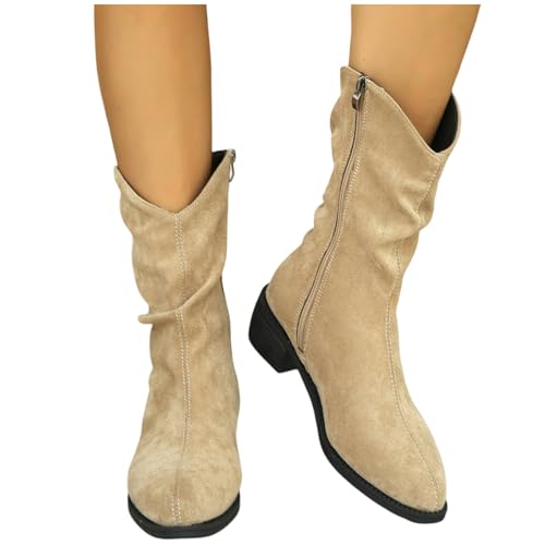 Gummistiefel Halbstiefel Warm Damen, Schlupfstiefel Damen Leicht Spitz Halbstiefel Westernstiefel Halbhohe Bequemer Winterstiefel Wildleder Gefüttert mit Schnalle Schlupfstiefel Stiefeletten von Dwevkeful