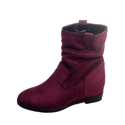 Halbstiefel Damen Leder, Schlupfstiefel Damen Spitz Schlupfstiefel Westernstiefel Leicht Bequemer Halbhohe Halbstiefel Gefüttert mit Schnalle Wildleder Winterstiefel Stiefeletten von Dwevkeful