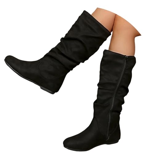 Halbstiefel Damen Schwarz, Damen Stiefeletten Leicht Halbhohe Stiefeletten Schlupfstiefel Spitz Halbstiefel Gefüttert mit Schnalle Bequemer Wildleder Winterstiefel Westernstiefel von Dwevkeful