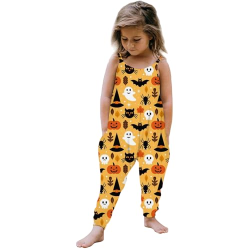 Halloween kostüm Teenager mädchen, Jumpsuit Kinder Lockere Weiche Leichte Latzhose Strampler Loose fit Spaghettiträger Jumpsuit Romper mit Tasche Ärmellose Halloween Kostüm Overall von Dwevkeful