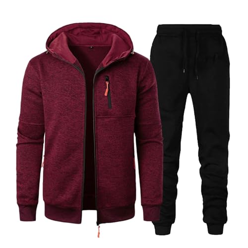 Jogginganzug Herren kurz, Trainingsanzug Set Herren Baumwolle Jogginganzug Einfarbig Sportanzug Kapuze Pullover mit Reißverschluss Lang Sportanzug Baggy von Dwevkeful