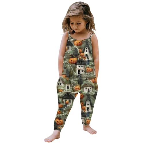 Jumpsuit Kinder mädchen, Jumpsuit Kinder Mädchen Leichte Lockere Jumpsuit Romper Ärmellose Spaghettiträger Latzhose Halloween Kostüm mit Tasche Weiche Loose fit Overall Strampler von Dwevkeful