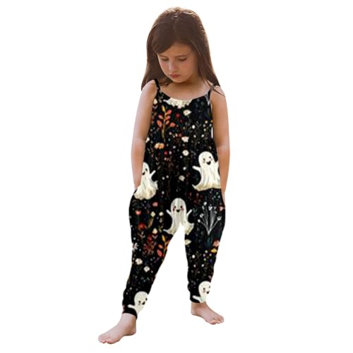 Jumpsuit mädchen, Jumpsuit Mädchen Weiche Spaghettiträger Loose fit Strampler Latzhose Ärmellose Overall Romper Lockere Leichte mit Tasche Halloween Kostüm Jumpsuit von Dwevkeful