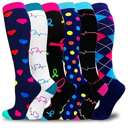 Kompressionsstrumpfhose Damen Atmungsaktiv Flug Compression Socks Thrombosestrümpfe Stretch Reisen Laufen Leicht Kniestrümpfe Kompressionsstrümpfe Wandern rutschfest Sport Stützstrümpfe 6 Paar von Dwevkeful