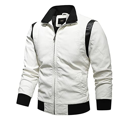 Lederjacke Herren Leichte Basic Jacke Aus Weichem Leder Streetwear Jacken Mantel Windjacke Warmer Mantel Jacke Stehkragen Langarm Taschenmantel von Dwevkeful