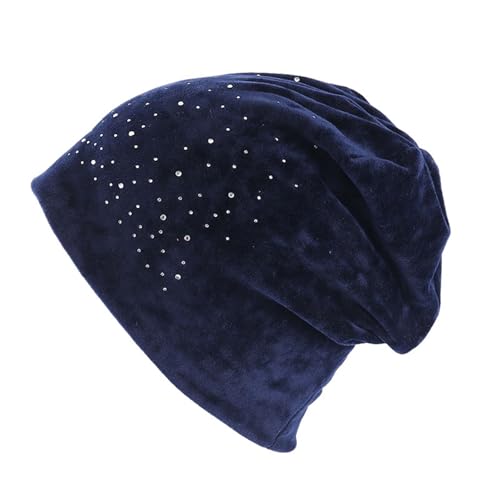 Mütze Damen Glitzer, Mütze Damen Strass Steine Jersey Baumwolle Elastisches Longbeanie Slouch Beanie Damen Mütze Unifarbe Trend Wintermütze von Dwevkeful