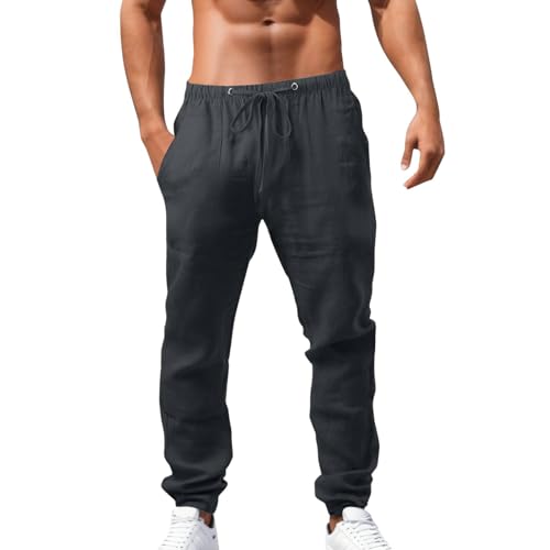 Musselin Hose Herren Lang: Lang Sommer Pumphose Haremshose Leicht und Luftig Schwarz Freizeithose Leinenhose Casual Baumwolle Leinen Leinen Hose Weite Strandhose Linen Pants von Dwevkeful