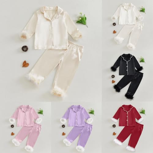 Nachtwäsche Mädchen 158, Schlafanzug Kinder Zweiteiler Leichte Nachtwäsche Pyjamas Set Weiche mit Knopf Fleece Langarm Hausanzug Schlafshirt Weihnachten Negligee Schlafanzug von Dwevkeful