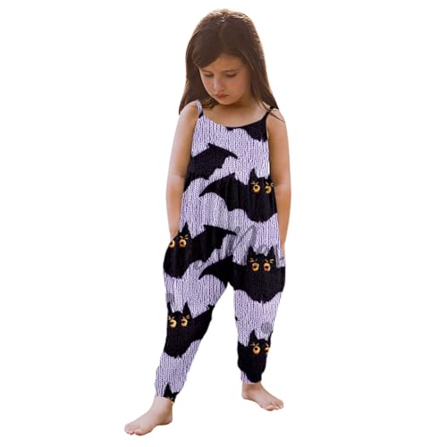 Onesie Kinder, Jumpsuit Kinder Mädchen mit Tasche Latzhose Jumpsuit Lockere Ärmellose Leichte Romper Overall Spaghettiträger Weiche Loose fit Strampler Halloween Kostüm von Dwevkeful