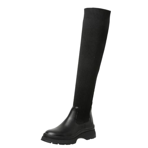 Plateau Stiefel Damen, Overknees Stiefel Damen, Leder rutschfeste Winterstiefel Kniehohe Stiefel Gefüttert Leicht Schnürstiefel Hohe Stiefel Winddicht Elegant Westernstiefel Overknees Stiefel von Dwevkeful