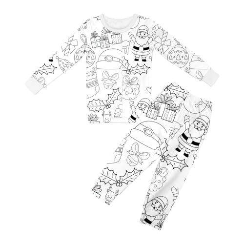 Pyjama Kinder Mädchen, Pyjamas Zum Kinder DIY Handbemaltes Homewear Set Schlafanzüge Zum Ausmalen Nachtwäsche Cartoon Druck Kunst Färben Zweiteilig Hausanzug Pjs für Jungen Mädchen von Dwevkeful