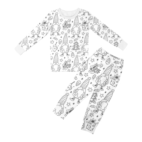 Pyjama Mädchen 128, Pyjamas Zum Kinder DIY Handbemaltes Homewear Set Schlafanzüge Zum Ausmalen Nachtwäsche Cartoon Druck Kunst Färben Zweiteilig Hausanzug Pjs für Jungen Mädchen von Dwevkeful