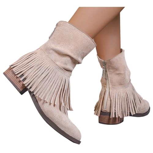 Schlupfstiefel Damen Gefüttert, Westernstiefel Damen Spitz Wildleder Halbstiefel Bequemer Halbhohe Leicht Schlupfstiefel Winterstiefel mit Schnalle Gefüttert Stiefeletten Westernstiefel von Dwevkeful