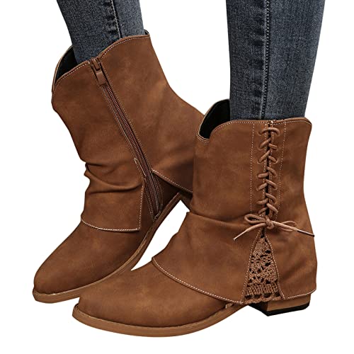 Schlupfstiefel Damen Gefüttert, Westernstiefel Damen mit Schnalle Spitz Winterstiefel Westernstiefel Bequemer Gefüttert Schlupfstiefel Stiefeletten Wildleder Halbhohe Leicht Halbstiefel Ankle Boots von Dwevkeful