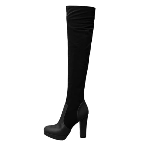 Stiefel Damen schwarz, Overknees Stiefel Damen, Overknees Stiefel Winterstiefel Elegant Leder Leicht Schnürstiefel Hohe Stiefel Gefüttert rutschfeste Winddicht Westernstiefel Kniehohe Stiefel von Dwevkeful