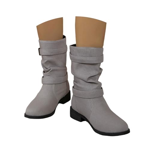 Stiefel Flach Damen, Stiefeletten Damen Gefüttert Spitz Schlupfstiefel Westernstiefel Halbhohe Bequemer Stiefeletten Winterstiefel mit Schnalle Wildleder Leicht Halbstiefel von Dwevkeful