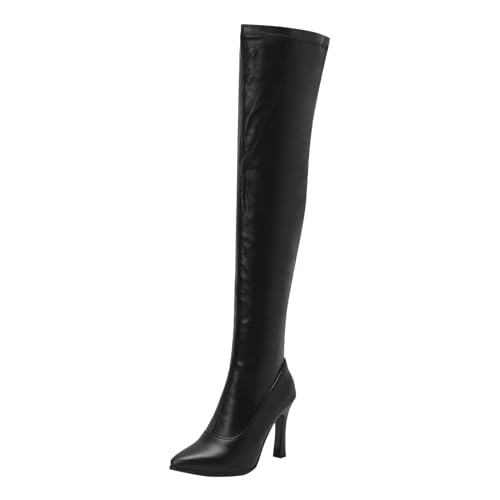 Stiefel schwarz Damen, Winterstiefel Damen Winddicht rutschfeste Hohe Stiefel Westernstiefel Elegant Leder Schnürstiefel Overknees Stiefel Gefüttert Leicht Winterstiefel Kniehohe Stiefel von Dwevkeful