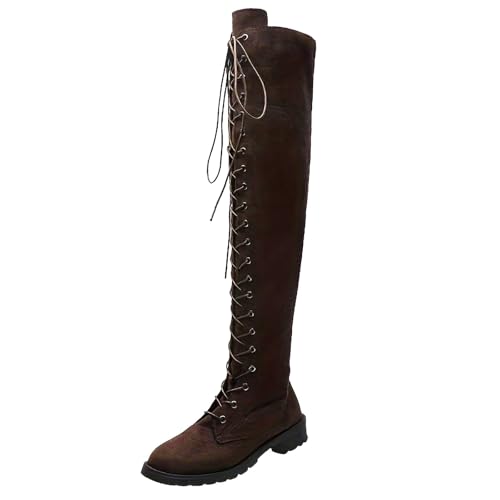 Stiefel weiter Schaft Damen XXL, Stiefel Damen, Gefüttert Westernstiefel Overknees Stiefel rutschfeste Elegant Leicht Kniehohe Stiefel Hohe Stiefel Winddicht Leder Schnürstiefel Winterstiefel von Dwevkeful