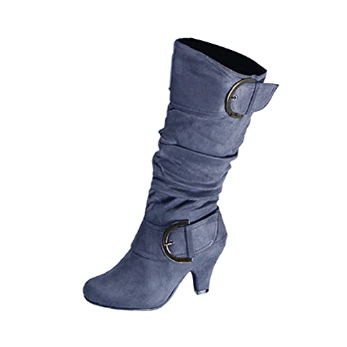 Stiefeletten Damen Mit Absatz, Damen Stiefeletten Wildleder Westernstiefel Stiefeletten Halbhohe Gefüttert Winterstiefel mit Schnalle Spitz Bequemer Leicht Halbstiefel Schlupfstiefel von Dwevkeful