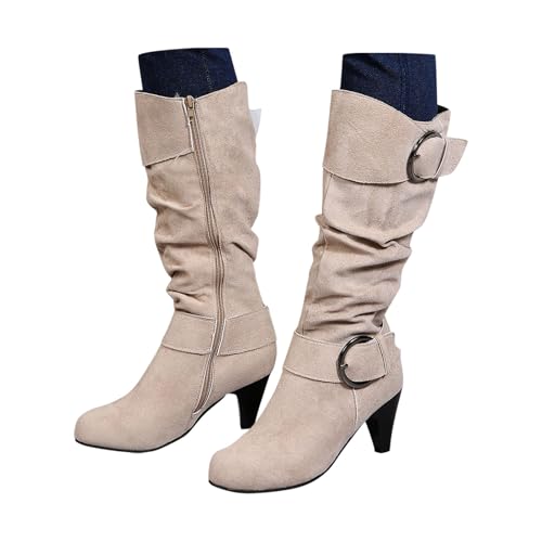 Stiefeletten Damen Mit Absatz Schwarz, Winterstiefel Damen Wildleder Elegant Schlupfstiefel Winterstiefel Halbhohe Leicht Bequemer Halbstiefel mit Absatz Spitz mit Schnalle Gefüttert Westernstiefel von Dwevkeful