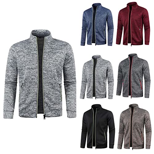 Sweatjacke Herren ohne Kapuze, Sweatjacke Herren mit Reissverschluss Ohne Kapuze Klassisch Sportjacke Leichte Jacke Stehkragen Trainingsjacke Strickjacke mit Taschen Warm Softshelljacke Laufjacke von Dwevkeful