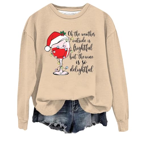 Sweatshirt Damen Oversized, Weihnachtspullover Damen Hoodie Langarmshirt Langarm ohne Kapuze Warm Weihnachtspullover Sweatshirt Weihnachten Casual Lustig Weihnachtspulli Pullover von Dwevkeful