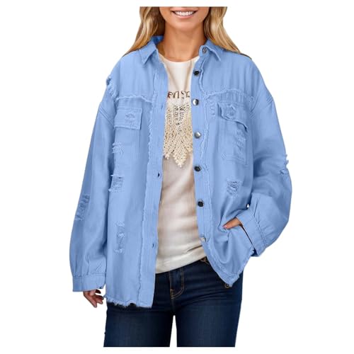 Warehouse Jeansjacke Damen Stretch Oversize mit Tasche Damenjacken Übergangsjacken Winter mit Knöpfen Vintage Leicht Jacken Jeans Jacke Langarm Curvy Jeansjacke Kurze Jacke A05 Light Blue XXL von Dwevkeful