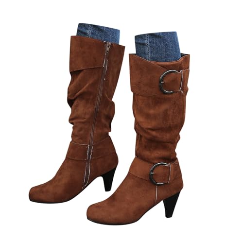 Westernstiefel Damen 42, Damen mit Absatz Gefüttert Elegant Spitz Leicht Schlupfstiefel Winterstiefel Bequemer mit Schnalle Wildleder Halbhohe Halbstiefel Westernstiefel von Dwevkeful