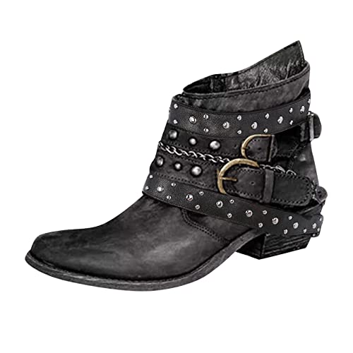 Westernstiefel Damen Herbst Winter Bequeme Winterstiefel Cowboy Boots Elegant Retro Wildleder Vintage Reitstiefel Westernstiefel Leder Gefüttert mit Absatz Stiefeletten Cowboystiefel von Dwevkeful