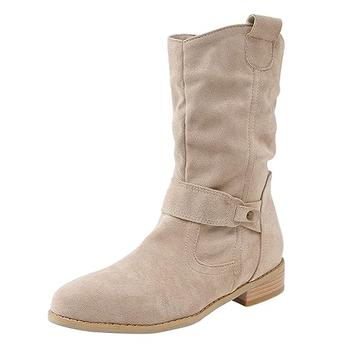 Westernstiefel Damen Leder 40, Ankle Boots Damen mit Absatz Wildleder Stiefeletten Damen Beige Elegant Westernstiefel Halbstiefel Spitz Stiefel Winterstiefel Halbhohe Bequemer Cowboystiefel von Dwevkeful