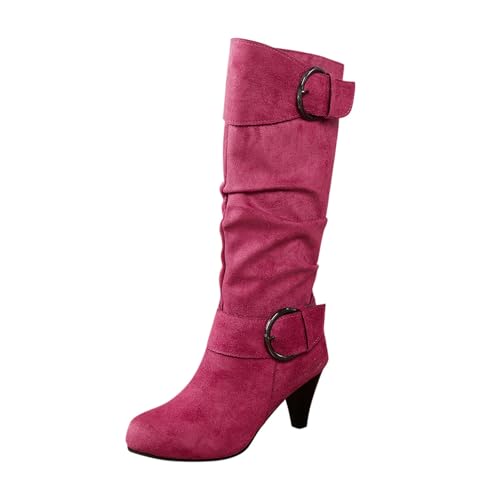 Wildleder Schuhe Damen, Damen mit Absatz Wildleder mit Schnalle Halbstiefel Westernstiefel Spitz Bequemer Leicht Schlupfstiefel Gefüttert Halbhohe Elegant Winterstiefel von Dwevkeful