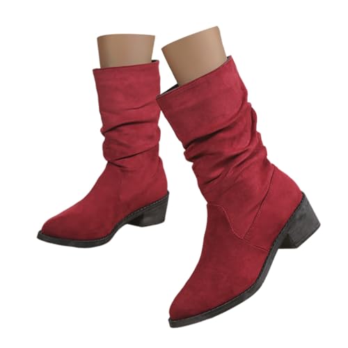 Winterstiefel Damen Gefüttert Elegant, Winterstiefel Damen Wildleder Spitz Stiefeletten Winterstiefel Halbhohe Gefüttert Halbstiefel Leicht mit Schnalle Bequemer Schlupfstiefel Westernstiefel von Dwevkeful